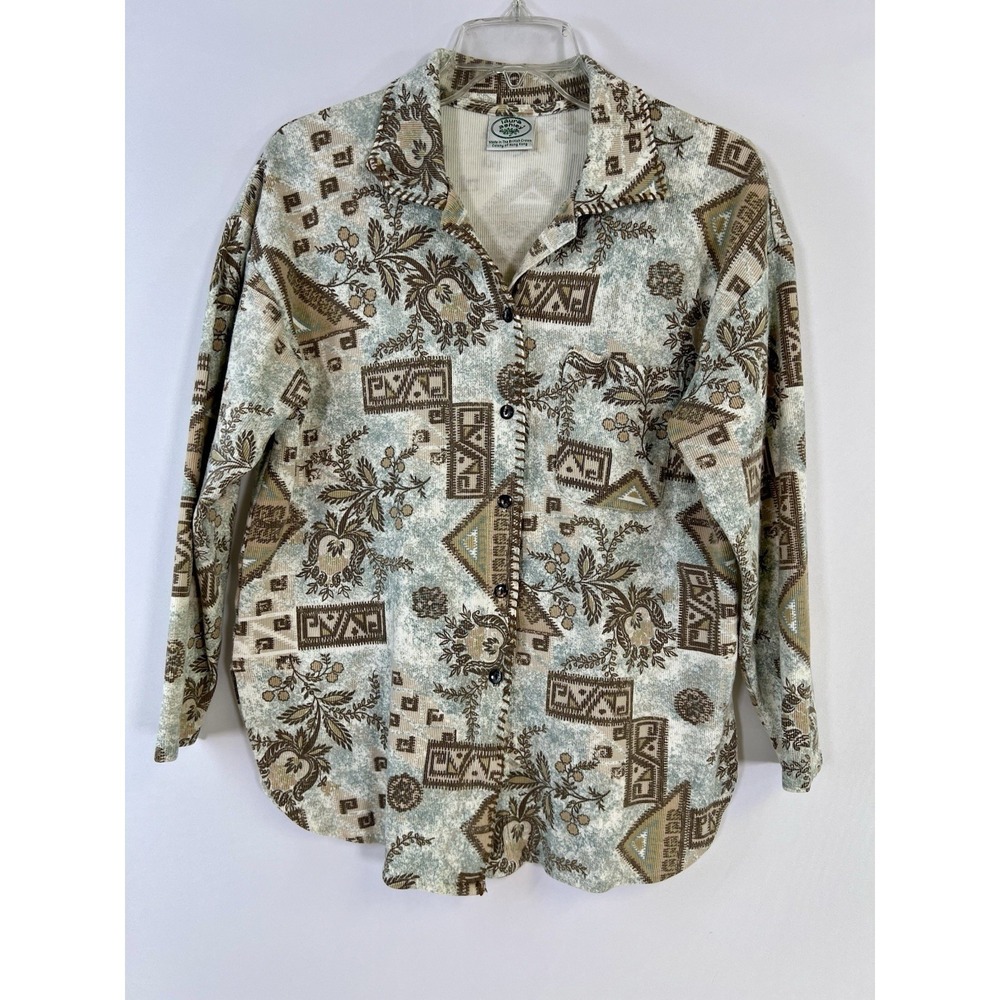 Vintage 90's Laura Ashley Aztec Geo Floral Shirt Button Up Cottagecore Size M